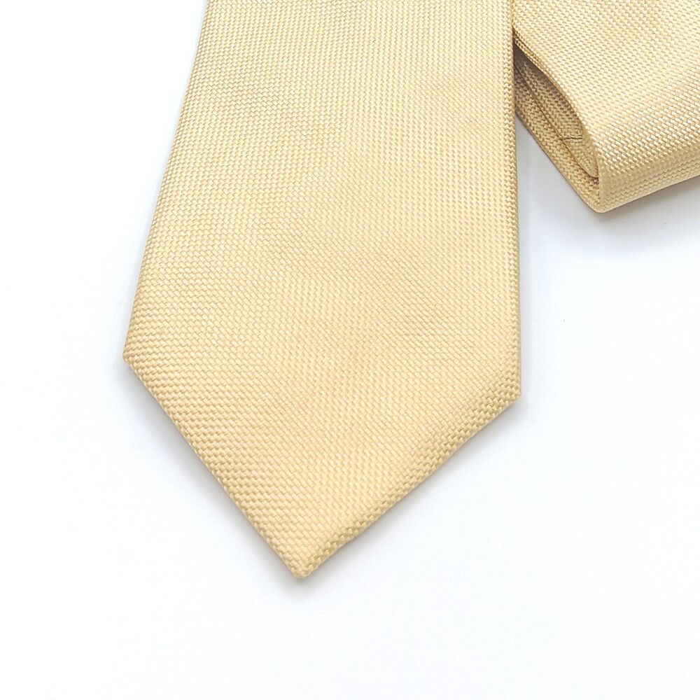 CHAPS Silk Tie Mens 60” Solid Yellow Gold Woven Designer Classic Elegant New